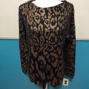Chico’s - Gold & Navy Leopard Print Shirt